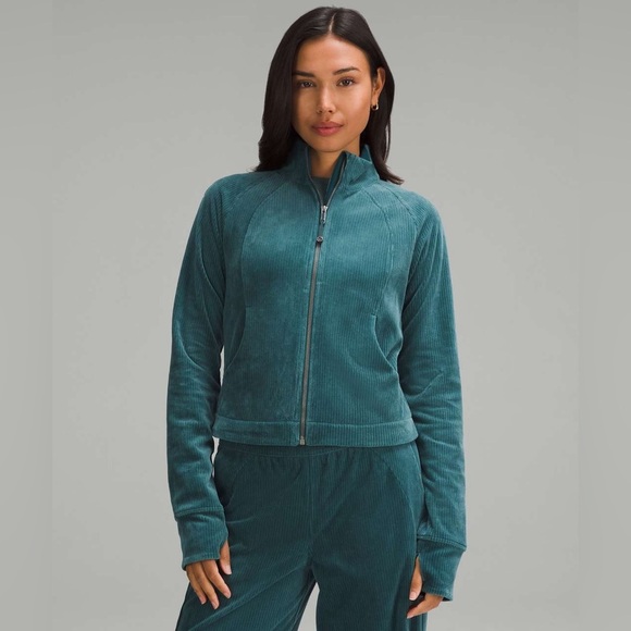 Lululemon Scuba Track Jacket *Velvet Cord in Storm Teal Size 2 - Picture 1 of 9